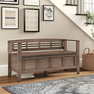 Adams 48"W Solid Wood Contemporary Entryway Storage Bench with Lift-Top Lid and Dual Compartments