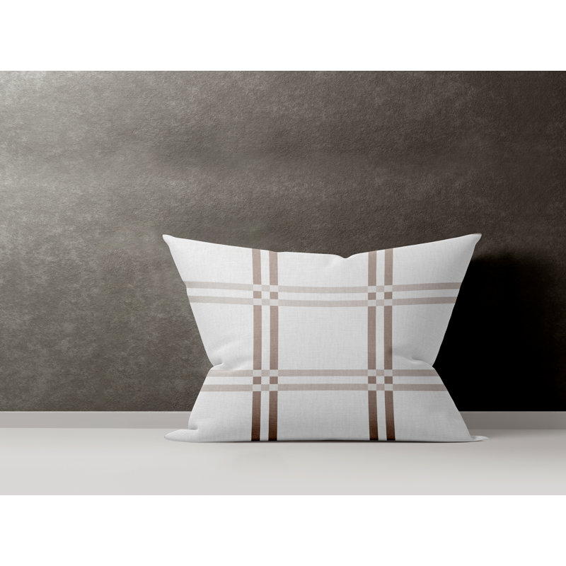 Plaid Cotton Reversible Throw Pillow, Taupe