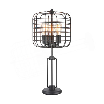 LAMPE DE TABLE CAGE INDUSTRIELLE H 26 po NOIRE