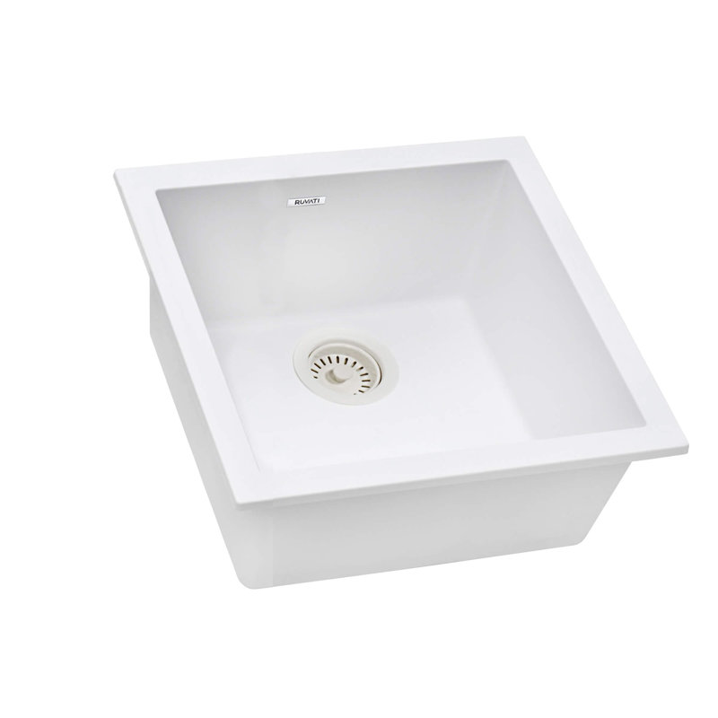 Ruvati 17 x 17 inch Granite Composite Quartz Undermount Single Bowl Wet Bar Prep Sink - Arctic White Matte -, Arctic White