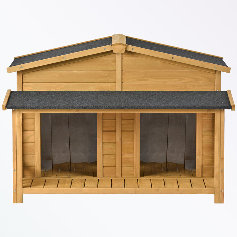 Niche pour chien en bois avec porche et 2 portes, Naturel / gris foncé