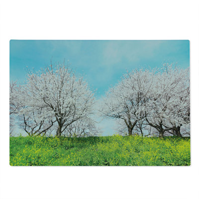 Ambesonne Tree Cutting Board Large Size Japanese Spring Flowers Aqua Pink Green