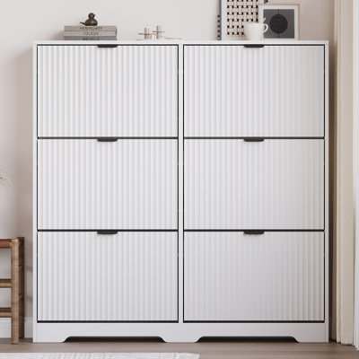 Armoire à chaussures avec 6 tiroirs rabattables, rangement pour chaussures d'entrée cannelé de 46,7 po de largeur, armoire autoportante en bois composite avec tablettes réglables