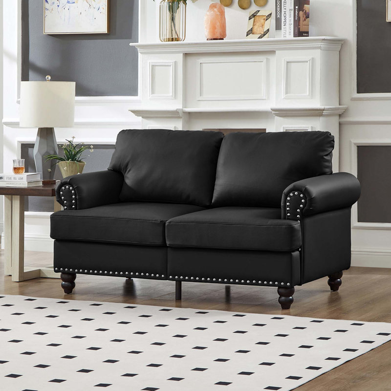 Canapé en cuir 59,5 po, H 33,8 po x l 59,5 po x P 32,3 po, 2, Noir