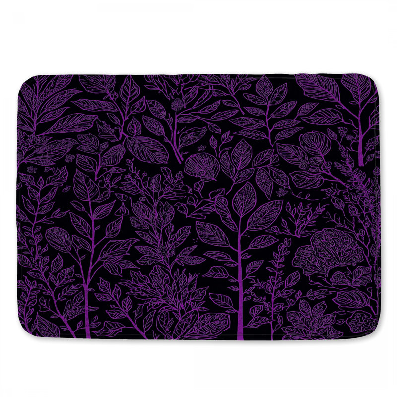 Tapis de bain mauve à motif botanique, L 34 po x L 21 po