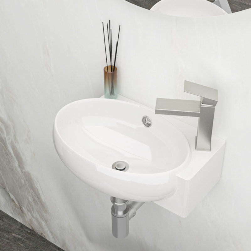 Lavabo de salle de bain mural rectangulaire en céramique 16x11 pouces avec trou de robinet simple