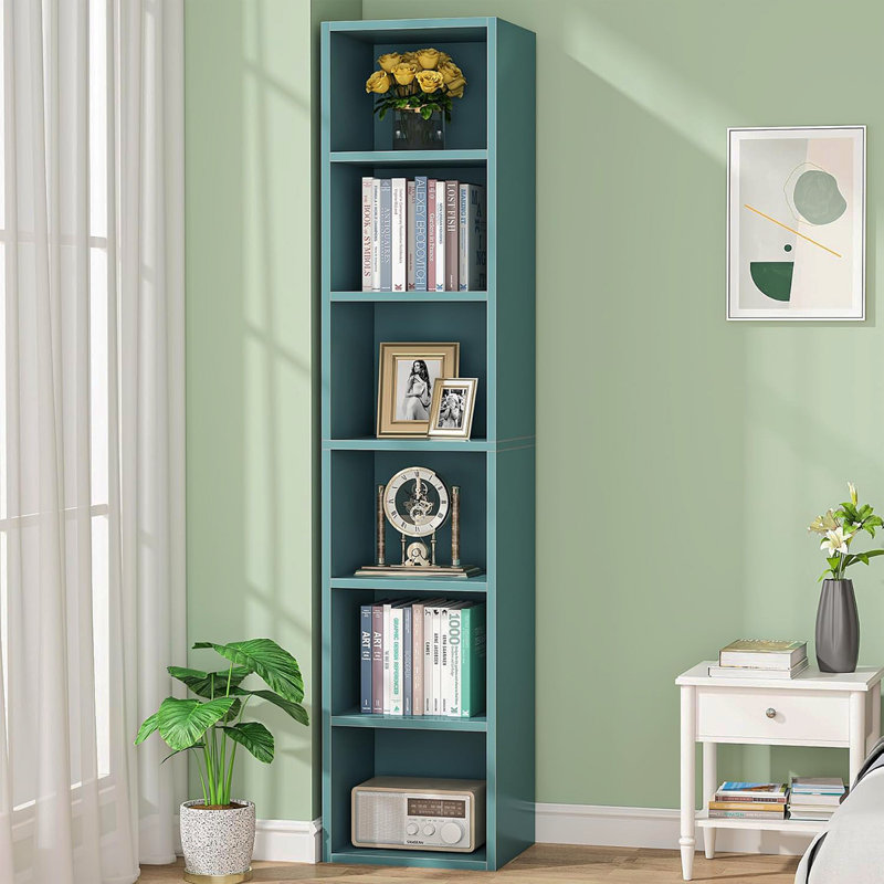 70.9" Blue 6-Tier Narrow Corner Cube Bookcase Storage For Living Room, Office, Bedroom, Blue