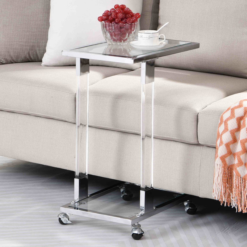 Table de bout en acrylique pour chambre à coucher et maison - look moderne, verre trempé de 5 mm, assemblage simple, salon en verre à roulement lisse avec acrylique, coffre-fort facile à nettoyer, 4
