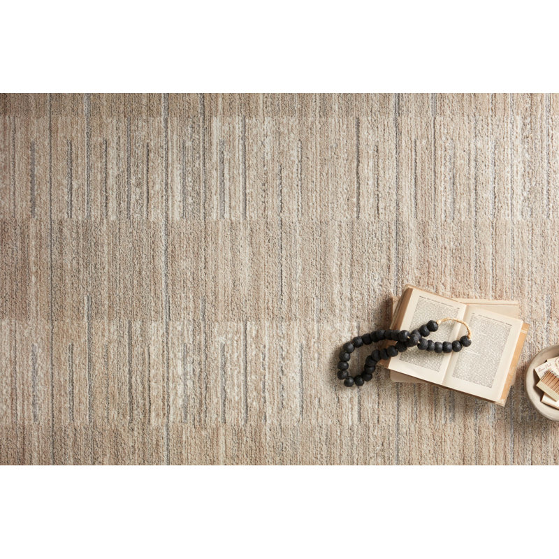 Shaunda Striped Machine Woven Polypropylene/Polyester Area Rug in Beige, Square 1'6"