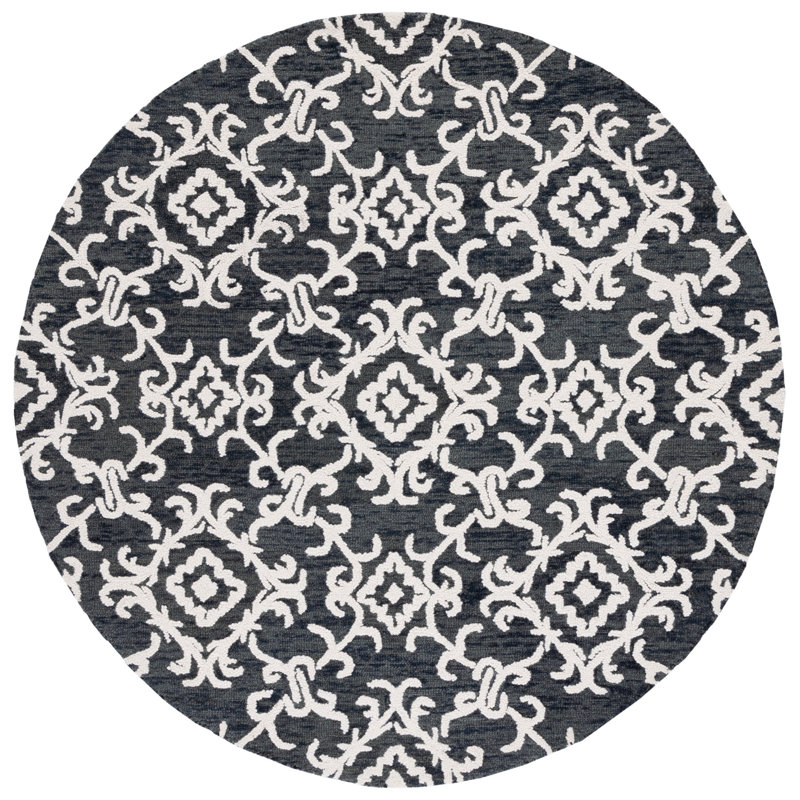Tapis noir / ivoire Farnham Blossom 104, Rond 6 pi