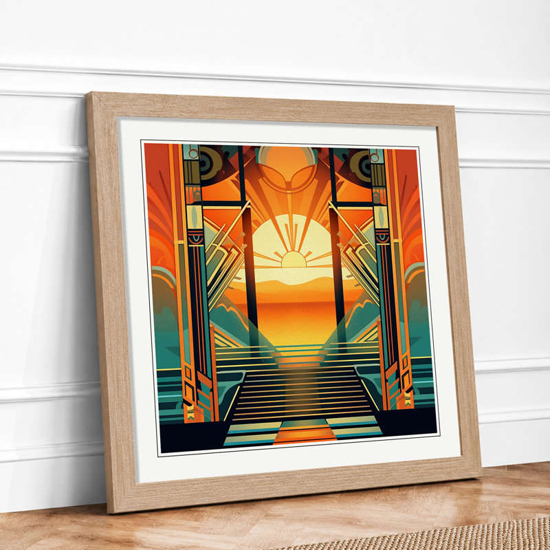 Sunrise Art Deco No.1 - Framed Print, Oak