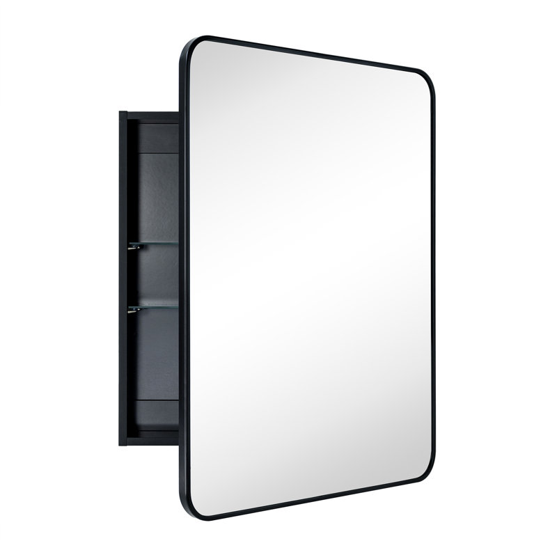 Armoire à pharmacie encastrée ou à fixation en surface avec tablettes réglables Garnes, H 30 po x l 24 po x P 4,84 po, Noir