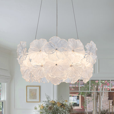 Lustre à DEL moderne à fleurs - Luminaire suspendu en verre à intensité variable avec hauteur réglable pour la salle à manger et le salon