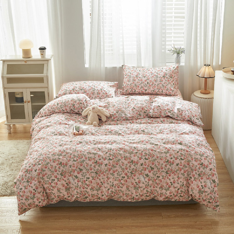 Ensemble de literie à housse de couette à motif floral rose, Housse de couette double + 2 taies d'oreiller stan