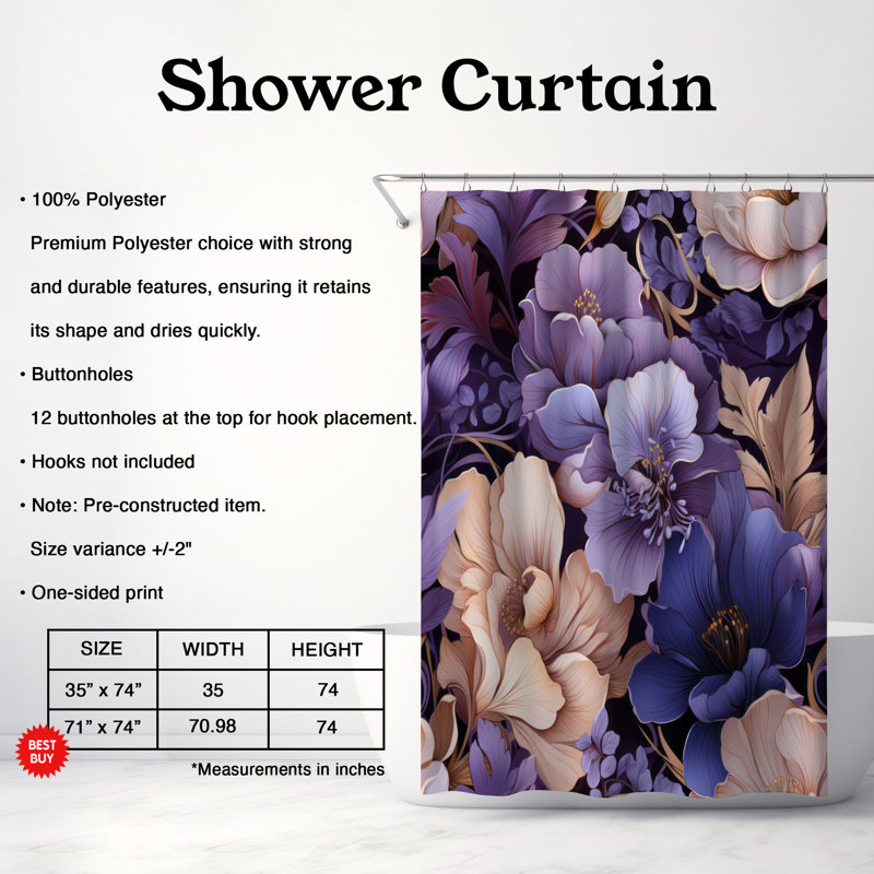 Rideau de douche Violet Gaze - Premium, H 74 po x l 71 po