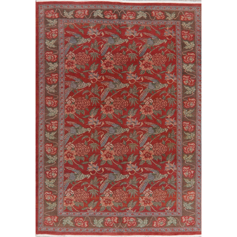 Tapis de zone en laine rouge 7 pi 3 po x 9 pi 11 po one-of-kind à la main-noué la new age oushak Sipos