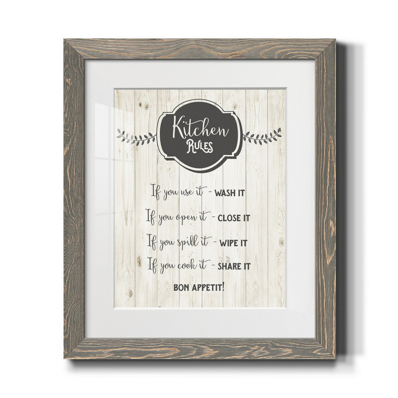 «Kitchen Rules» - Cadre photo, impression d'art textuel sur papier, H 20 po x l 17 po x P 1,5 po, Gris