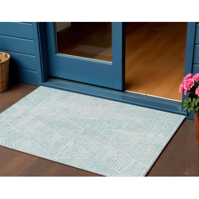 Tapis intérieur / extérieur lavable 3 pi x 5 pi turquoise et ivoire
