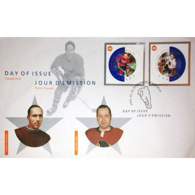 Jour de la distribution des timbres 2002 Glenn Hall et Howie Morenz (7,5 po x 4,5 po)