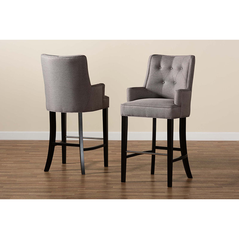 Upholstered Counter Stool with Solid Wood Frame, Gray