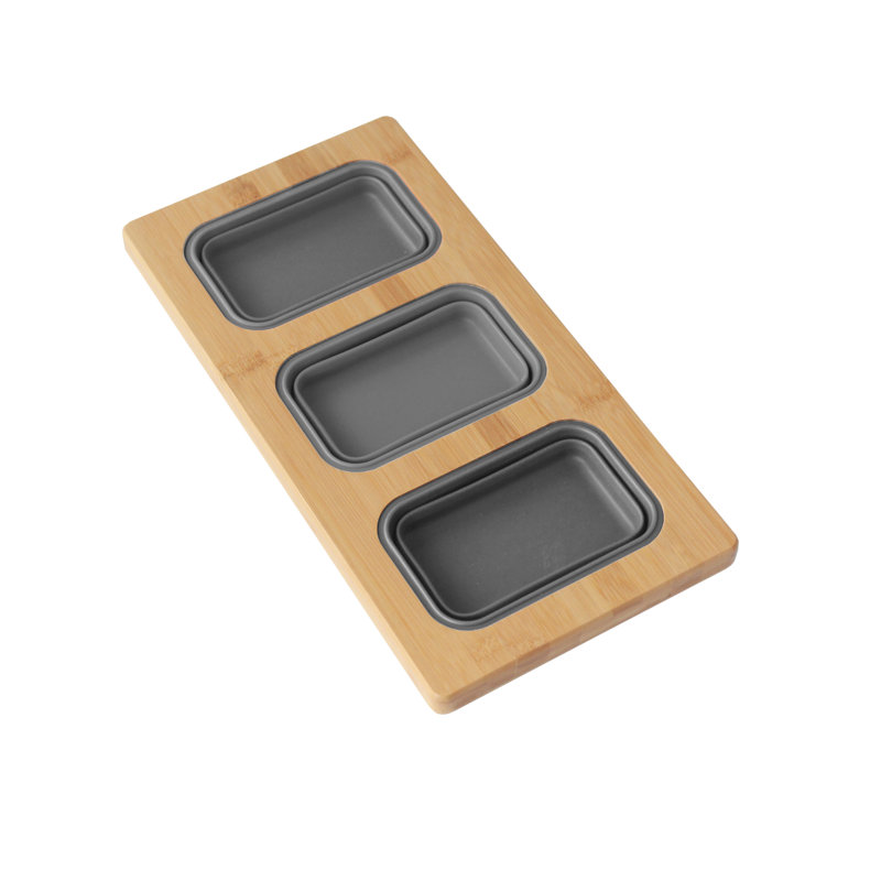 Kitchen Sink Bamboo Serving Board Set With 3 Collapsible Containers, 0.87" H x 18" W x 8.5" D