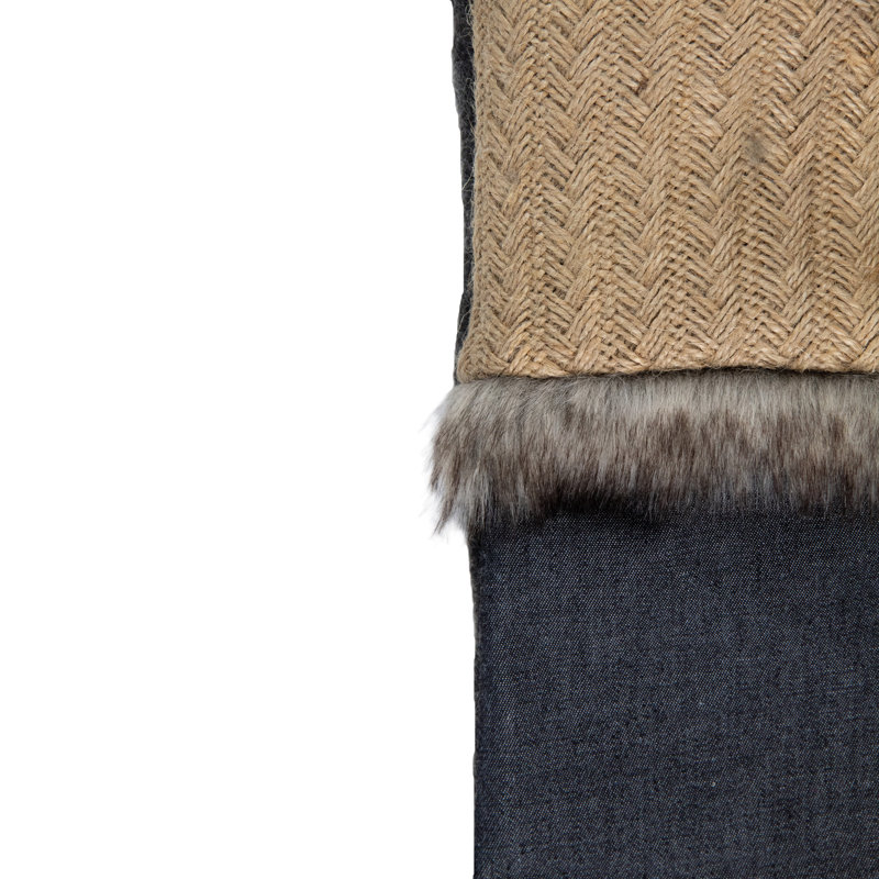 20" Blue and Beige Burlap Chambray Christmas Stocking with Faux Fur Trim