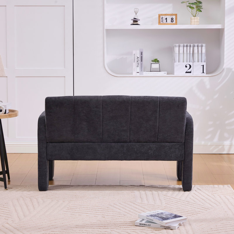 Canapé rembourré moderne avec fauteuil double et salon moderne, Chenille noir