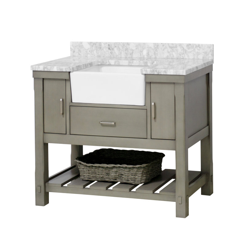 Hitton 42'' Single Bathroom Vanity with Top, Carrara Marble, Weathered Gray