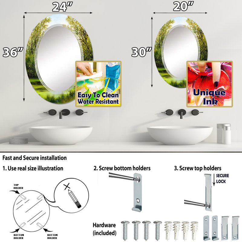 Miroir de salle de bain ovale mural, 30 po x 20 po