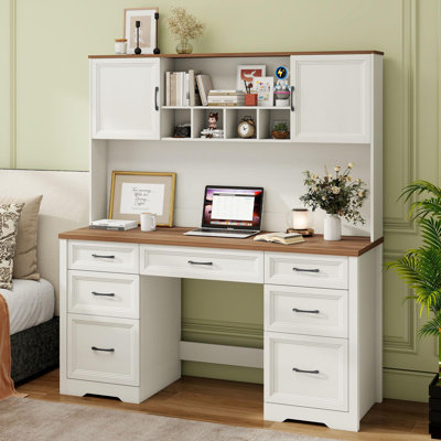 Bureau de direction Farmhouse avec 7 tiroirs et armoire de rangement