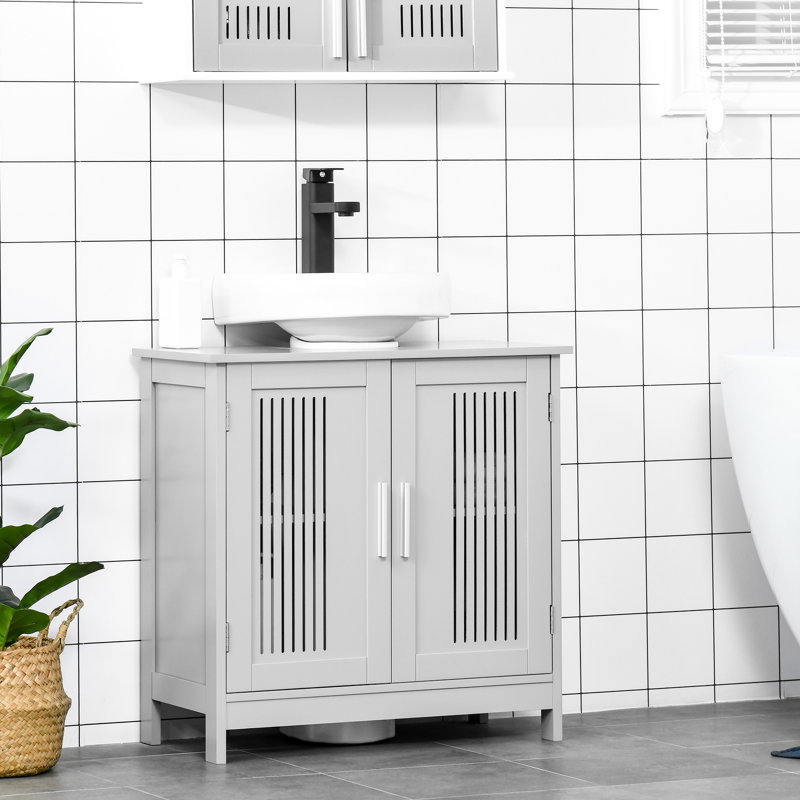 Modern Gray Bathroom Under Sink Cupboard Collection Concept, 2 Doors With Adjustable Shelf, Space Saving & Build Storage In - Shelves For Convenience