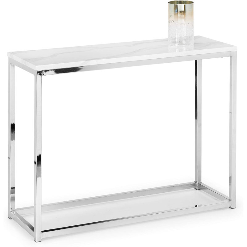 Eger 100cm Console Table, White Marble, Chrome