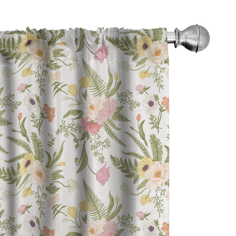 English Garden Floral Semi-Sheer Rod Pocket Curtain Panels, 28" W x 84" L