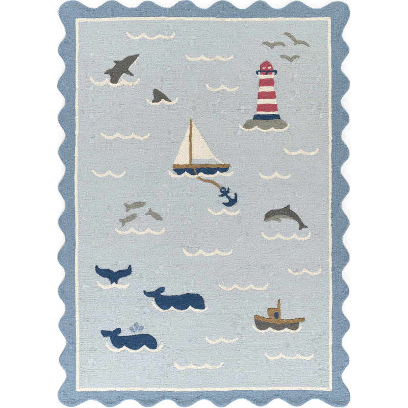 Momeni Lily Hand Tufted Wool Sea Blue Area Rug 5' X 7'6", Rectangle 5' x 7'6"