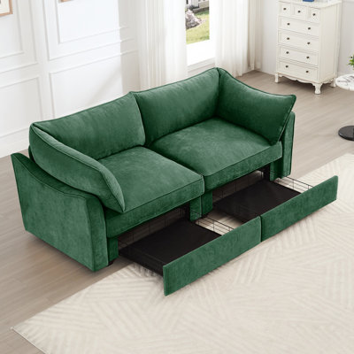 Chenille 2 places avec tiroirs en forme de croissant et escamotables pour les intérieurs compacts et contemporains