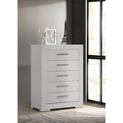 5-Drawer Bedroom Chest Of Drawers White High Gloss