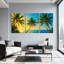 Palmiers, palmiers tropicaux, coucher de soleil, scène de plage, ensemble de 3 reproductions d'art sur toile-1341577302