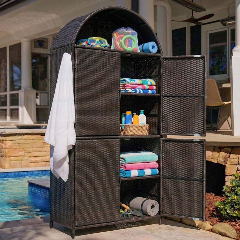 Grande armoire de rangement arquée pour le jardin, la cour et la piscine, Brun / Noir