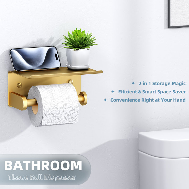 Wall Mounted Toilet Paper Holder, Brushed Gold