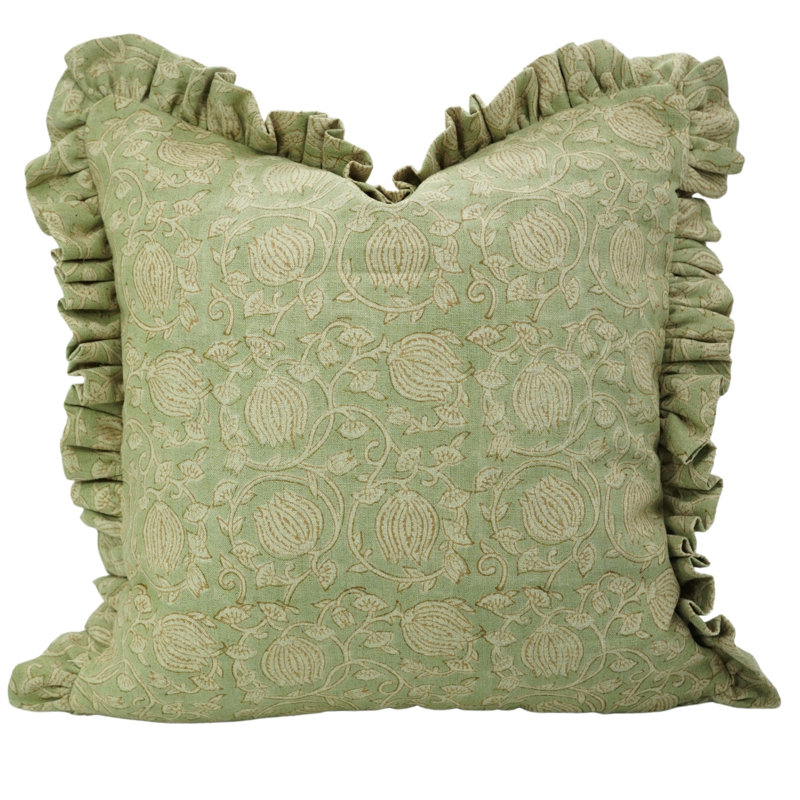 Coussin décoratif en lin à motif de blocs de tissu à double face Fab Fabine - 6Kamal, Carré 18 po, Vert