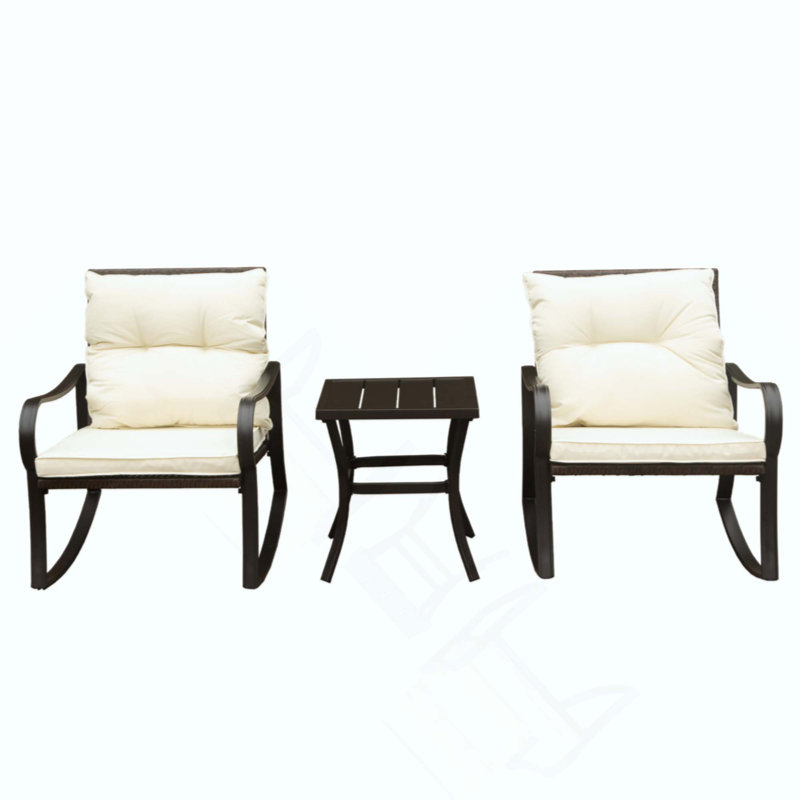 Metal 2 - Person Outdoor Patio Rocking Seating Group With Cushions, Beige