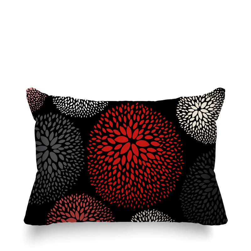 Coussin décoratif intérieur / extérieur en polyester filé floral Bavière, Rouge / noir