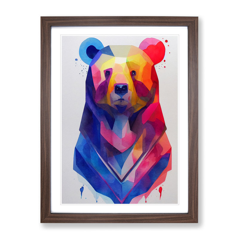 Splashed Bear No.1 Abstract - Wall Art, 48cm H x 36cm W, Walnut Framed, White
