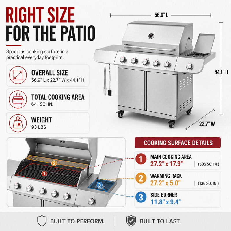 4-Burner Propane Gas Grill With Side Burner – 641 Sq.In. Cooking Area, Viewing Window