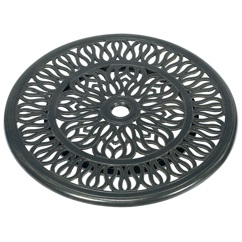 Table tournante en aluminium coulé 23,98 po Red Barrel Studio®, plateau de présentation rotatif à 360 ° avec roulements silencieux, plateau de service pivotant à plateau rond avec trou pour parasol pour table de salle à manger d'extérieur, style E