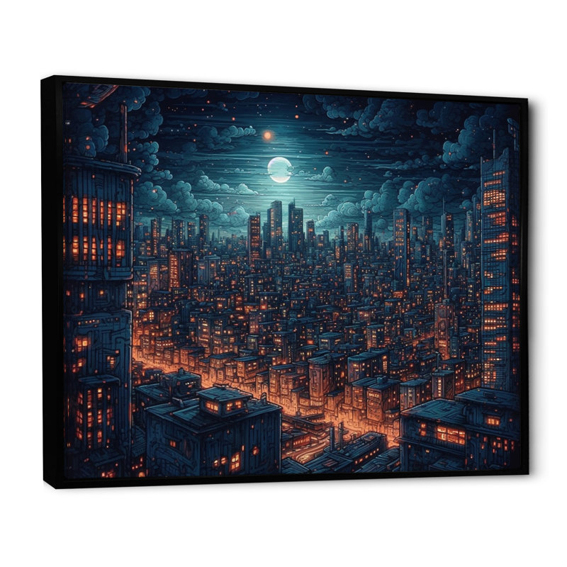 «Blue and Orange Elegance In Expanse», reproduction sur toile encadrée, H 24 po x l 32 po x P 1 po, Cadre flottant noir