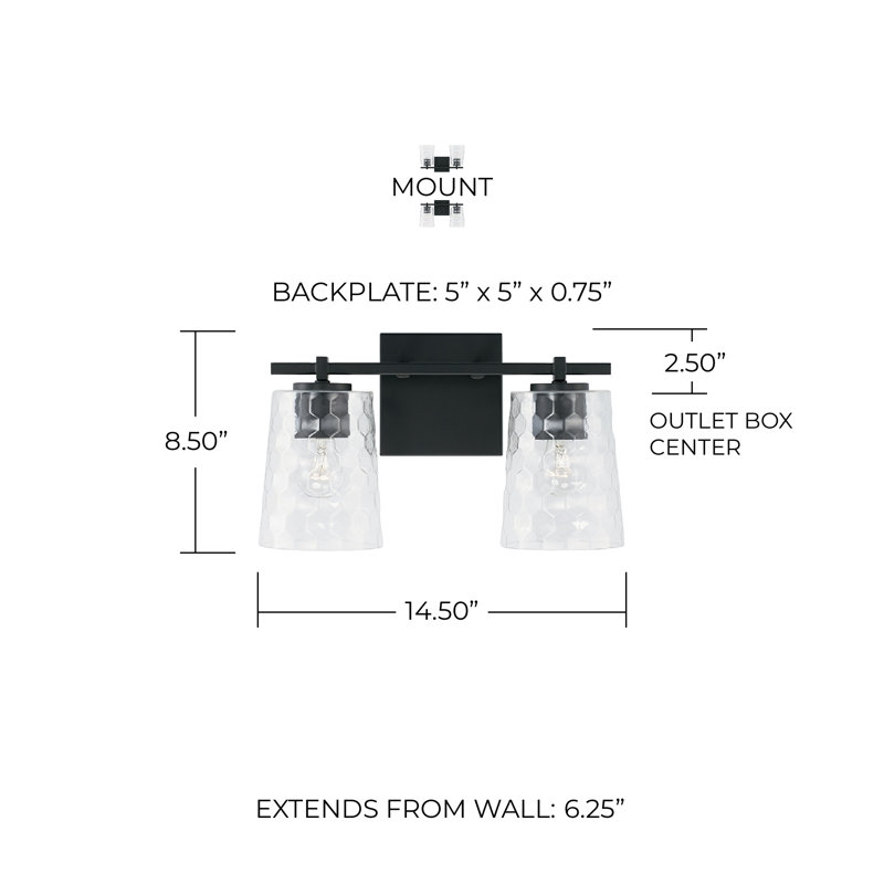 Éclairage pour salle de bain à intensité variable 2 lumières Stamey, Noir mat