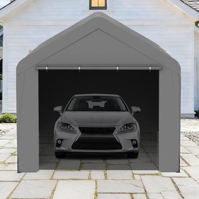 Outdoor Carport 10' X 20' Portable Garage Car Shelter Shade With Removable Sidewalls & Doors, Carport Canopy With Powder-coated Steel Frame For Outdoor Party, Birthday, Gray