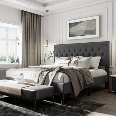 Hegg Linen Tufted Upholstered Platform Bed with Wood Slats Headboard Included