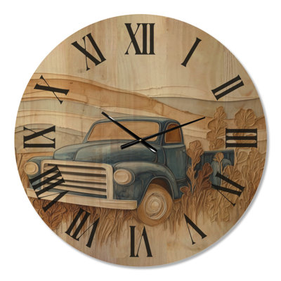 Horloge murale champêtre Vintage Blue Farm Truck II, imprimée sur bois